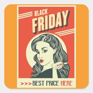 Adesivo Quadrado Garota Pin-Up do Black Friday em Arte Pop Retrô