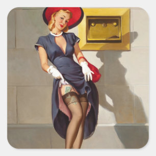 Adesivo Quadrado Garota Pin-Up Retro