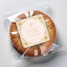 Garota Primeira Comunhão Rosa Faux Dourado Ornamen