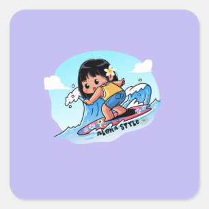 Adesivo Quadrado Garota surfista cômoda do Havaí