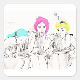 ADESIVO QUADRADO GAROTAS COMENDO ESPAÇO