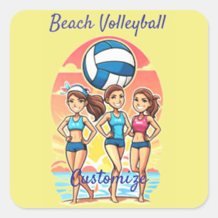 Adesivo Quadrado Garotas de Voleibol de Praia Thunder_Cove