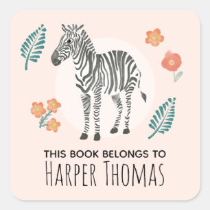 Adesivo Quadrado Garotas "Este Livro Pertence", Zebra Kids Bookplat