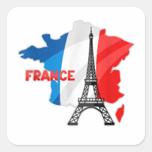 Adesivo Quadrado Garotas francesas, crianças com bandeira francesa,