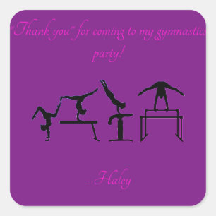 Adesivo Quadrado Garotas "Obrigado" Gymnastics Party Stickers