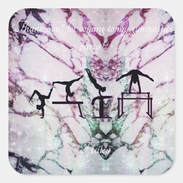 Adesivo Quadrado Garotas "Obrigado" Gymnastics Party Stickers (Frente)