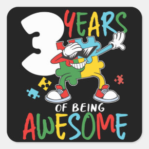 Adesivo Quadrado Garoto De 3 Anos De Aniversário Ou Garota Autismo