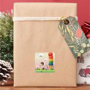 Adesivo Quadrado Garoto Em Candy Land Fantasy World Square Sticker