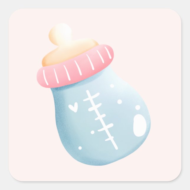 Adesivo Quadrado Garrafa de Bebê Azul e Rosa (Frente)