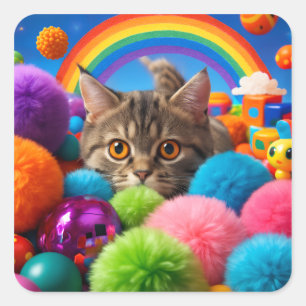 Adesivo Quadrado Gatinho Adorável do Kit de Diversão Arco-íris Gato