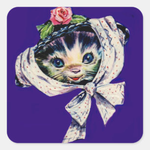 Adesivo Quadrado gatinho adorável num chapéu de gatinho