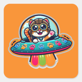 Adesivo Quadrado Gatinho Arco-Íris UFO