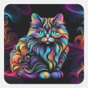 Adesivo Quadrado Gatinho Colorido Bonito Arte Gatinho