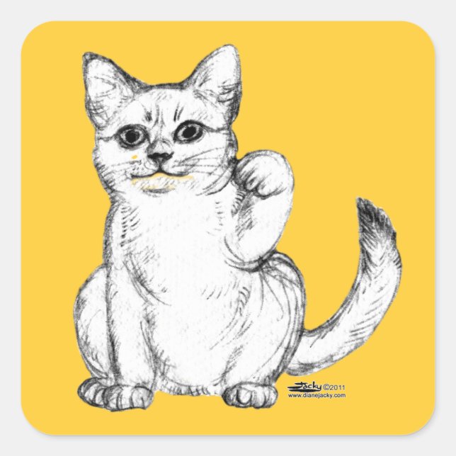 Adesivo Quadrado Gatinho Convidativo Maneki Neko (Frente)