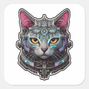 Adesivo Quadrado Gatinho curioso em um capacete cibernético