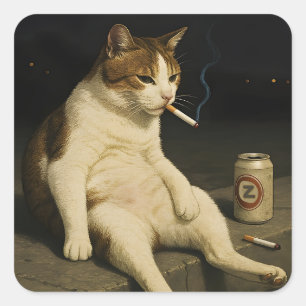 Adesivo Quadrado Gatinho de Cigarro Meme Engraçado de Gato Fumando 