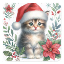 Gatinho de Natal com Chapéu de Papai Noel