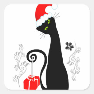 Adesivo Quadrado Gatinho de Natal moderno
