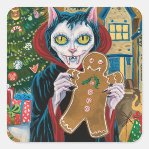 Adesivo Quadrado Gatinho De Vampiro De Natal Com Homem De Gingerpão