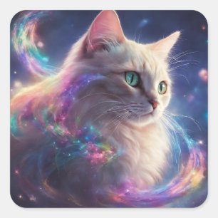 Adesivo Quadrado Gatinho estelar - arte cósmica em gatos