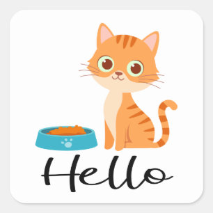 Adesivo Quadrado Gatinho Fofo Laranja Tabby Desenho Animado Olá Gat