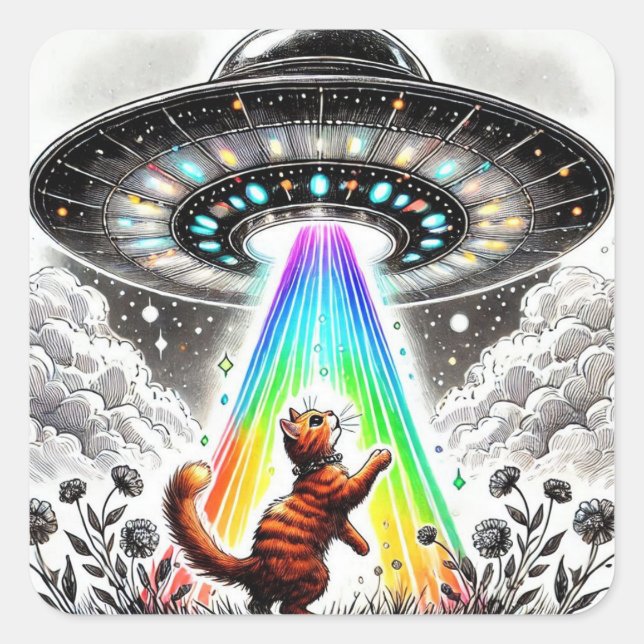 Adesivo Quadrado Gatinho Ginger e OVNI (Frente)