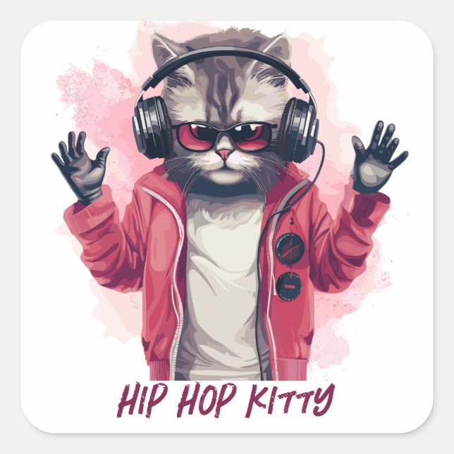 Adesivo Quadrado Gatinho Hip Hop (Frente)