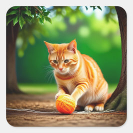 Adesivo Quadrado Gatinho Laranja