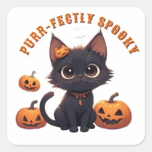Adesivo Quadrado Gatinho Preto Fofo de Halloween 🎃