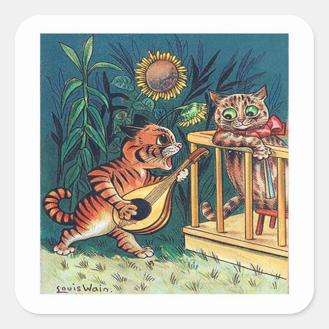 Adesivo Quadrado Gatinho Serenade por Louis Wain (Frente)