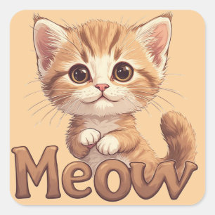 Adesivo Quadrado Gatinho Tabby de Olhos Grandes Com Gráfico de Gato
