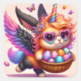 Adesivo Quadrado Gatinho Unicorn bonito