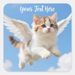 Adesivo Quadrado Gatinho Voador Fofo Calico Tabby Céu Azul