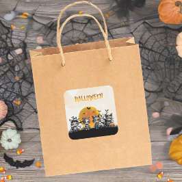 Adesivo Quadrado Gatinhos Fantasmas do Halloween, Adoráveis, Da Lua