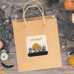 Adesivo Quadrado Gatinhos Fantasmas do Halloween, Adoráveis, Da Lua