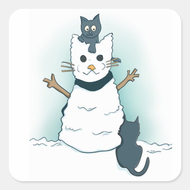 Adesivo Quadrado Gatinhos Fazer de Natal Gato de Neve Inverno (Frente)