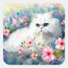 Adesivo Quadrado Gatinhos Persa Brancos Olhos Azuis de Gatinho Azul