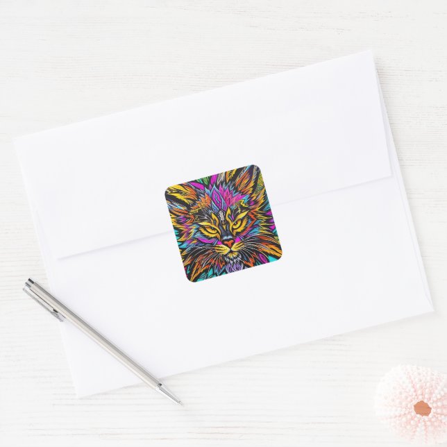 Adesivo Quadrado gato abstrato (Envelope)