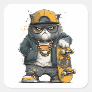Adesivo Quadrado Gato Antropomórfico legal no Ataque de Hip Hop