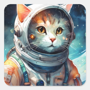 Adesivo Quadrado Gato Astronauta Adorável