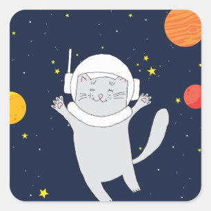 Adesivo Quadrado Gato Astronauta Animal Com Capacete Espacial Clipa