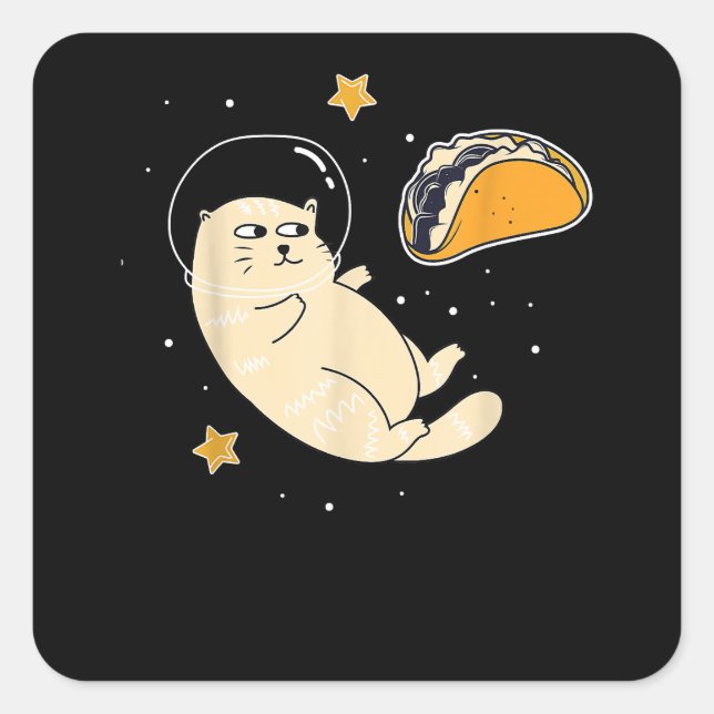 Adesivo Quadrado Gato Astronauta na Lua do Taco Exterior (Frente)