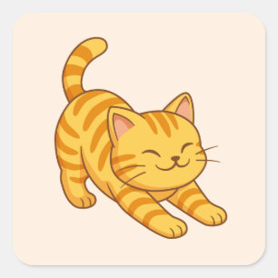 Adesivo Quadrado Gato Bege Laranja Listrado Esticando