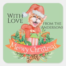 Adesivo Quadrado Gato Bobo Divertido Colorido Meowy Natal Piada Qua