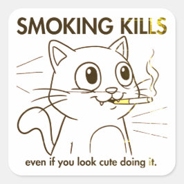 Adesivo Quadrado Gato Bonito - Matar Fumante Engraçado Anti-Smoking