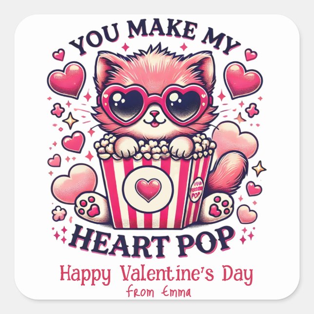 Adesivo Quadrado Gato Bonito Que Você Faz Minha Sala De Aula De Pop (Frente)