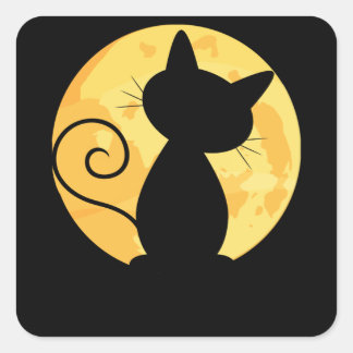 Adesivo Quadrado Gato Bonito Silhute de Lua Cheia Engraçada