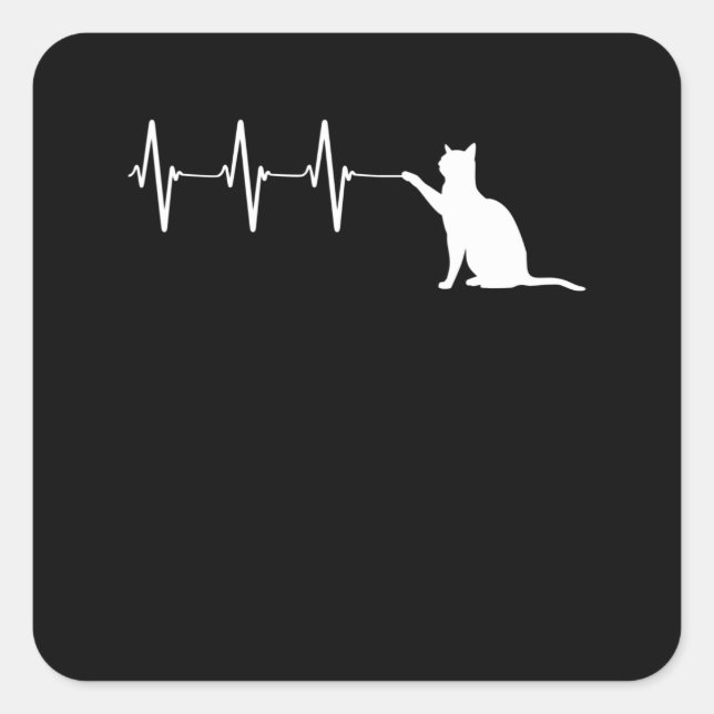 Adesivo Quadrado Gato Brincando Com EKG Heartbeat Linha Gatinho Eng (Frente)