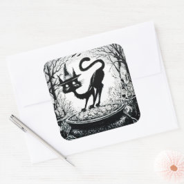 Adesivo Quadrado Gato Bruxo