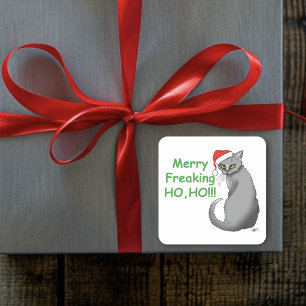 Adesivo Quadrado Gato Cinza Engraçado Mal-Humorado Natal Humor de F